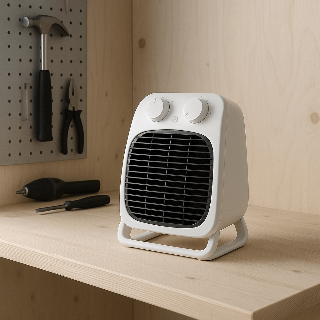 Compact space heater connected to Bodil Plug