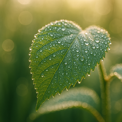 Grønt blad med vanddråber symboliserer bæredygtighed og miljøvenlig energi